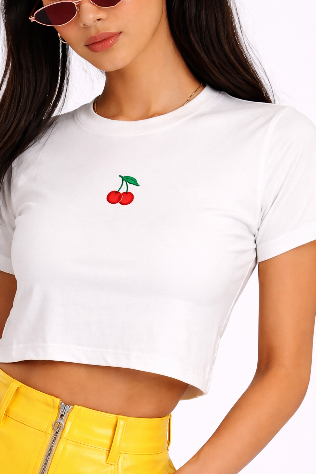Embroidered Cherry Cropped Tee