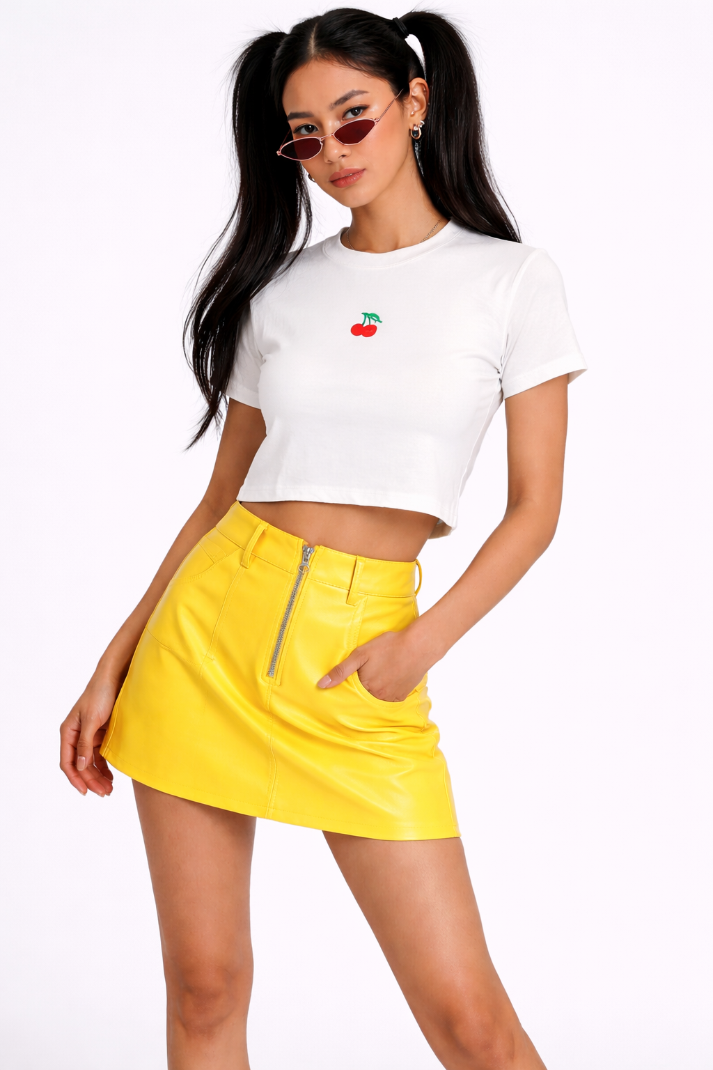 Embroidered Cherry Cropped Tee
