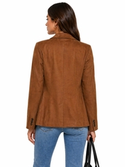 Faux Suede Button-Front Blazer Jacket