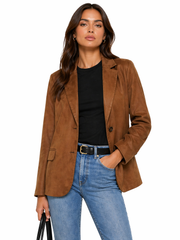 Faux Suede Button-Front Blazer Jacket