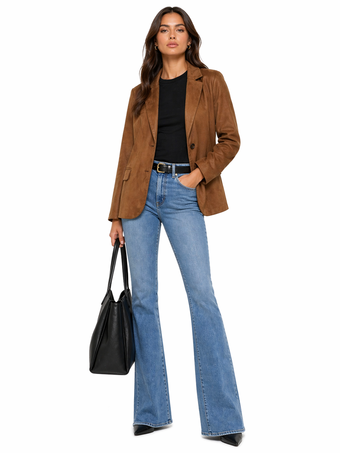Faux Suede Button-Front Blazer Jacket