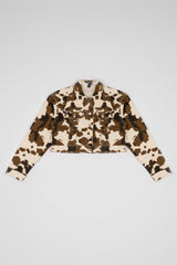 Cropped Cow Print Denim Jacket