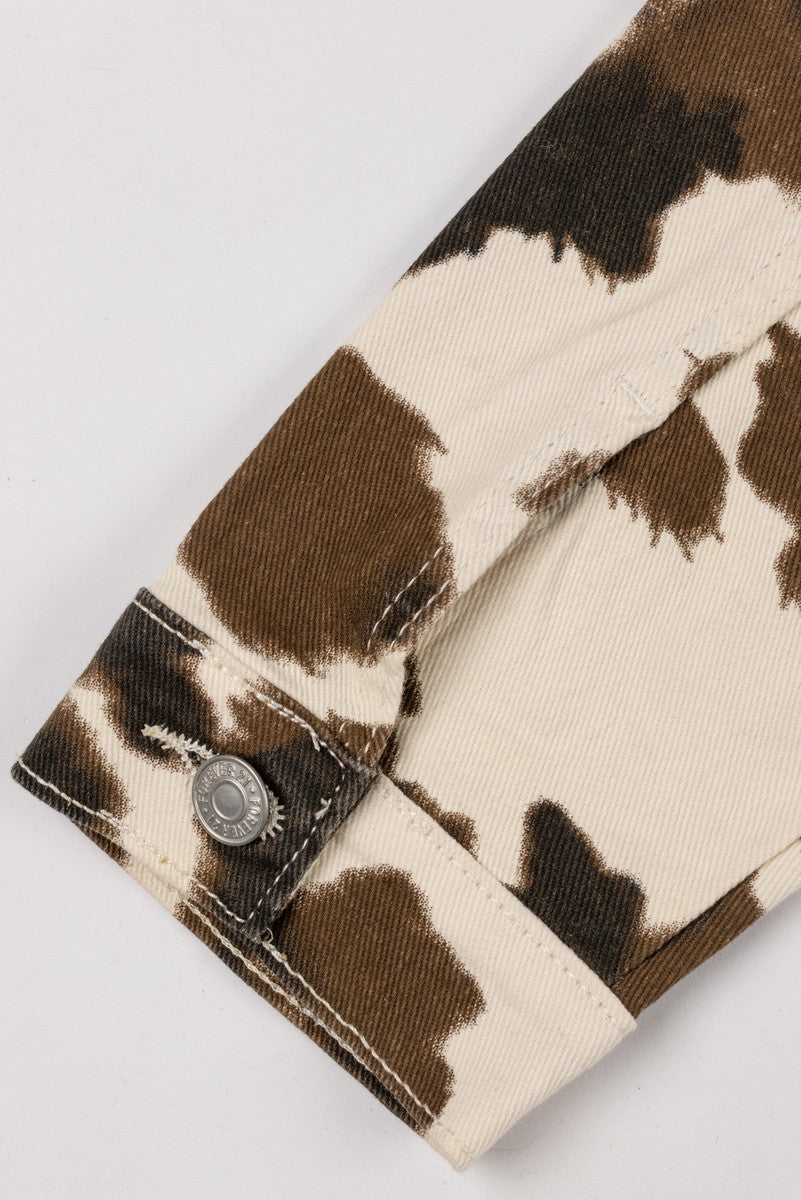 Cropped Cow Print Denim Jacket
