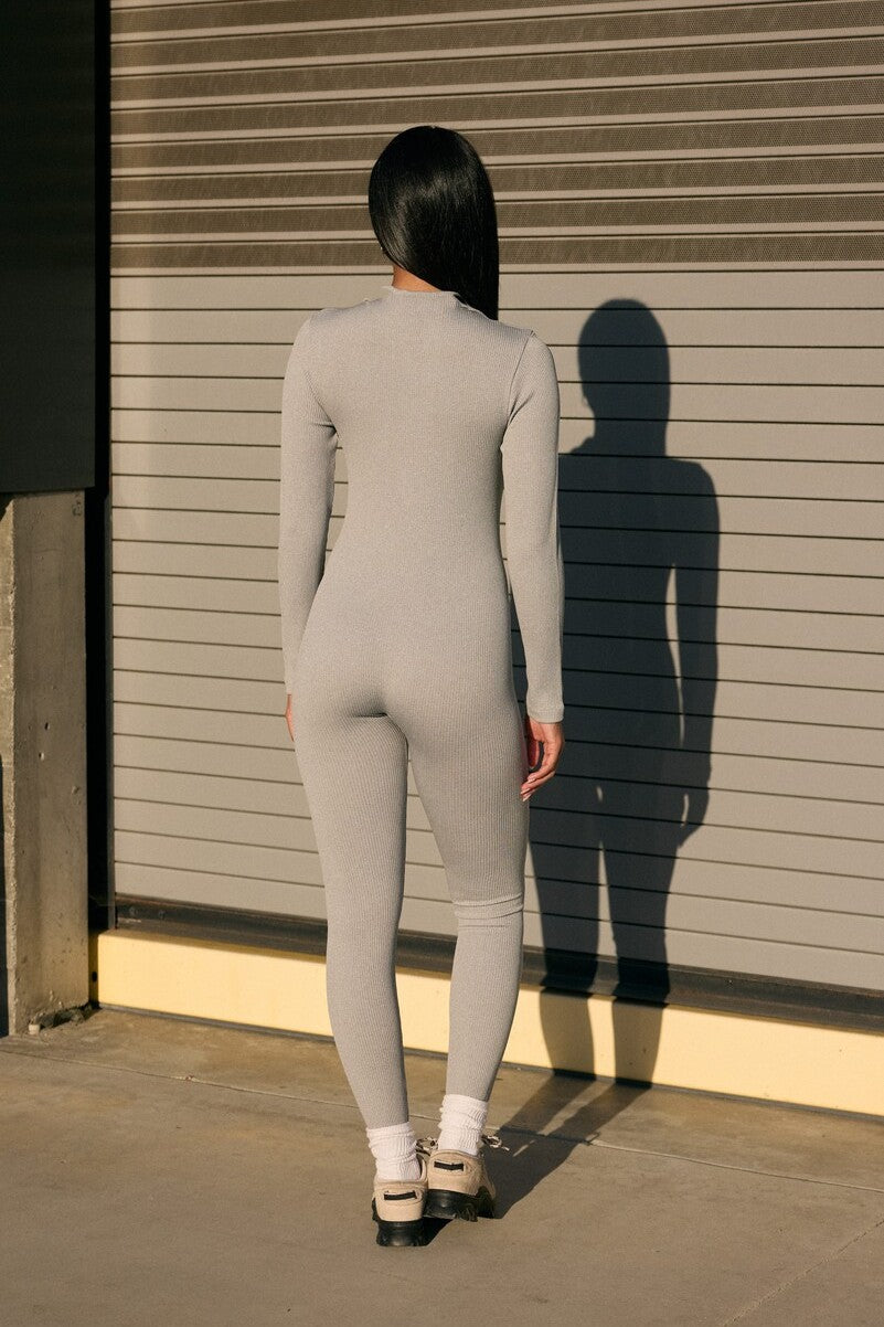 Seamless Ribbed Zip-Front Jumpsuit