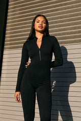 Seamless Ribbed Zip-Front Jumpsuit