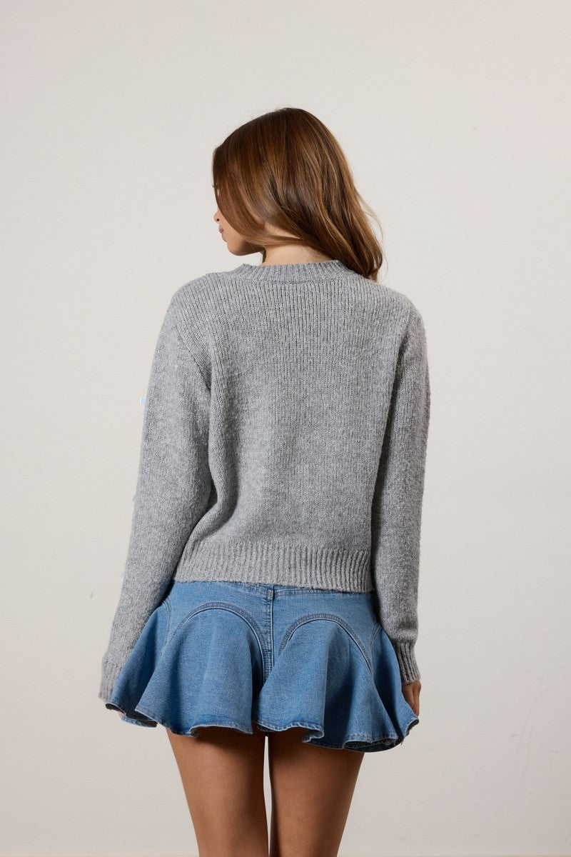 Bow Applique Cardigan Sweater