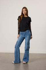 Lace-Sleeve Layered Top