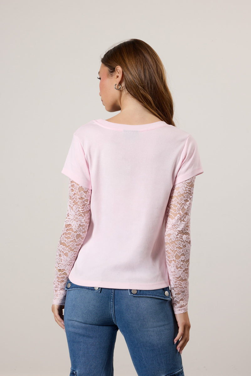 Lace-Sleeve Layered Top