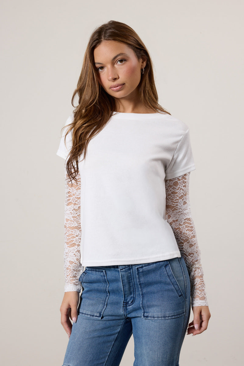 Lace-Sleeve Layered Top
