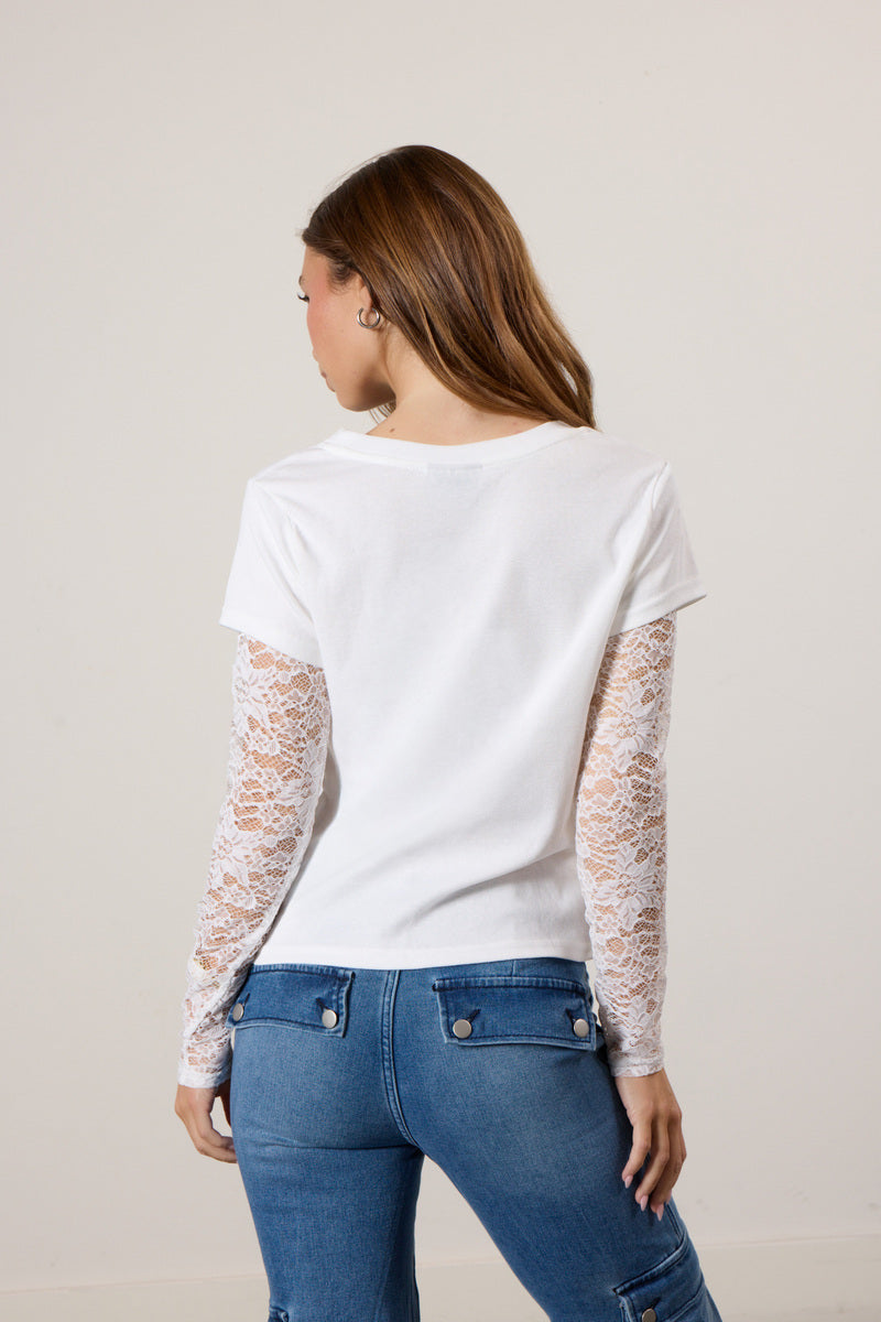 Lace-Sleeve Layered Top