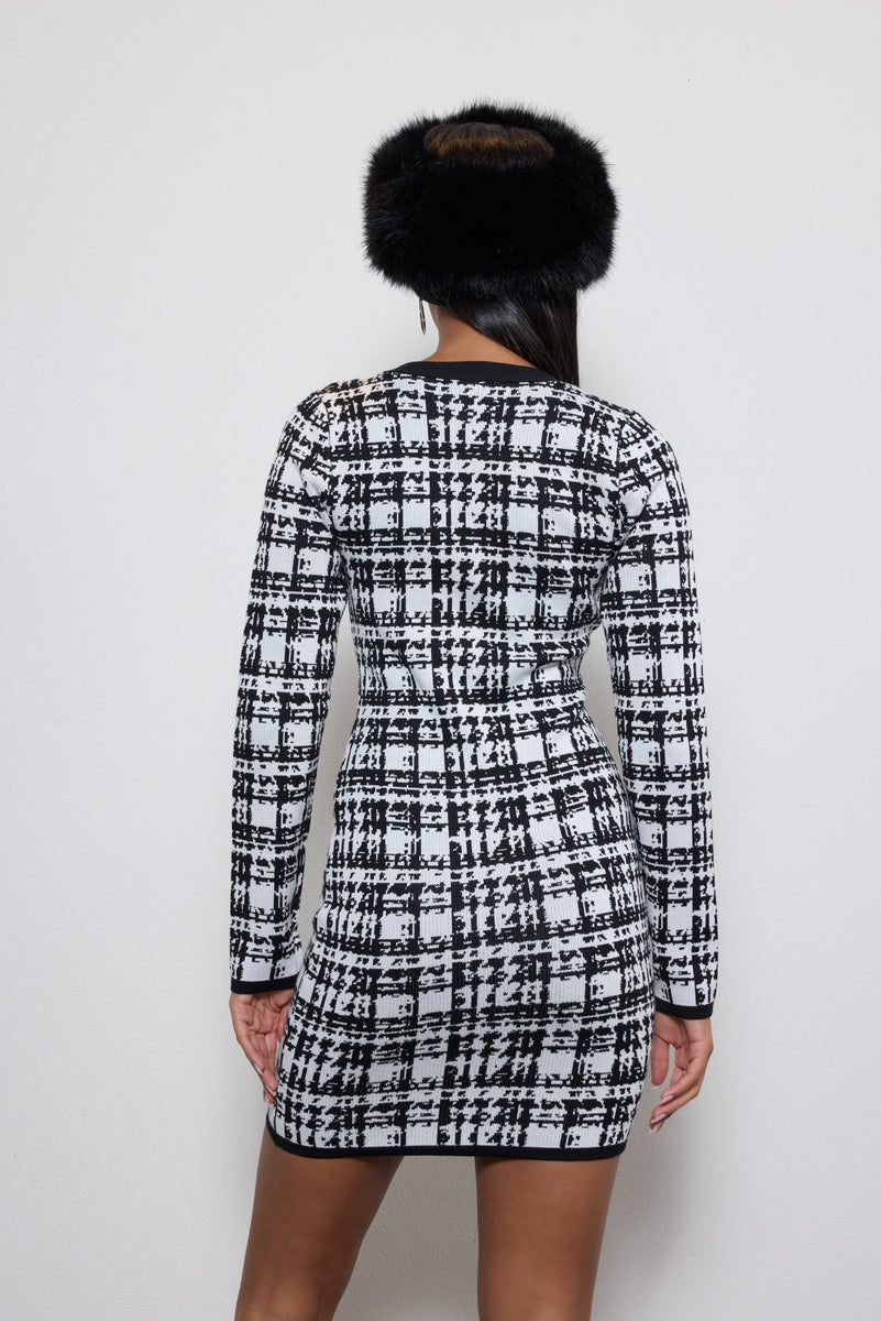 Jacquard Plaid Sweater Dress