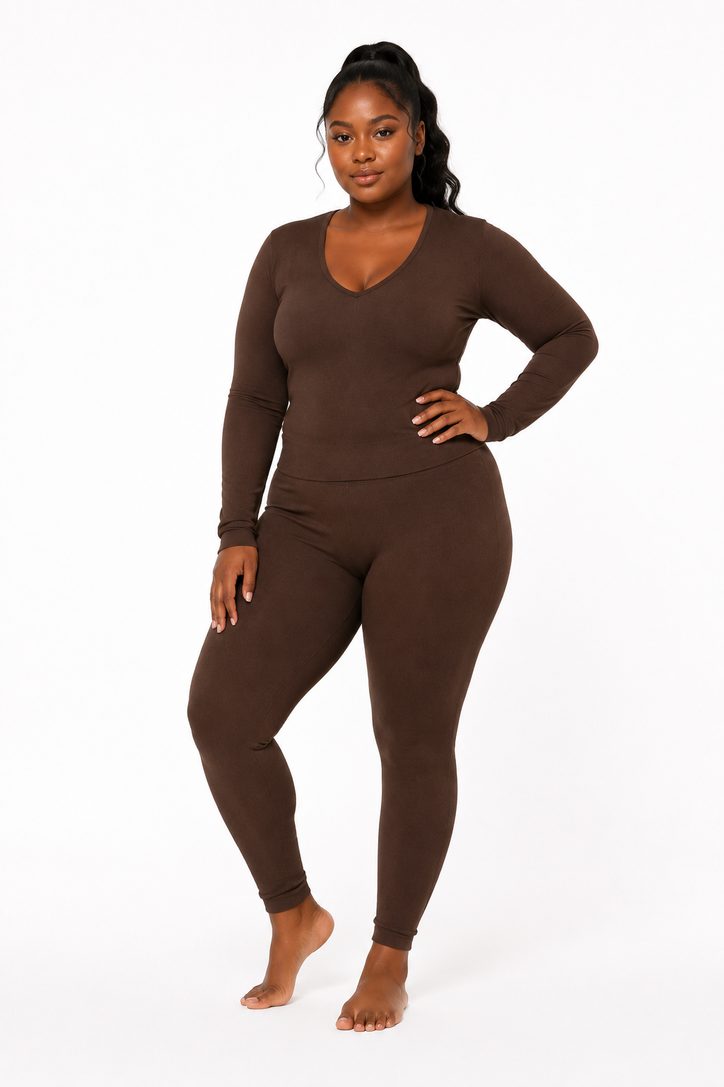 Plus Size Seamless Long-Sleeve Top & Leggings Set