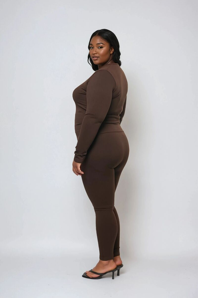 Plus Size Seamless Long-Sleeve Top & Leggings Set