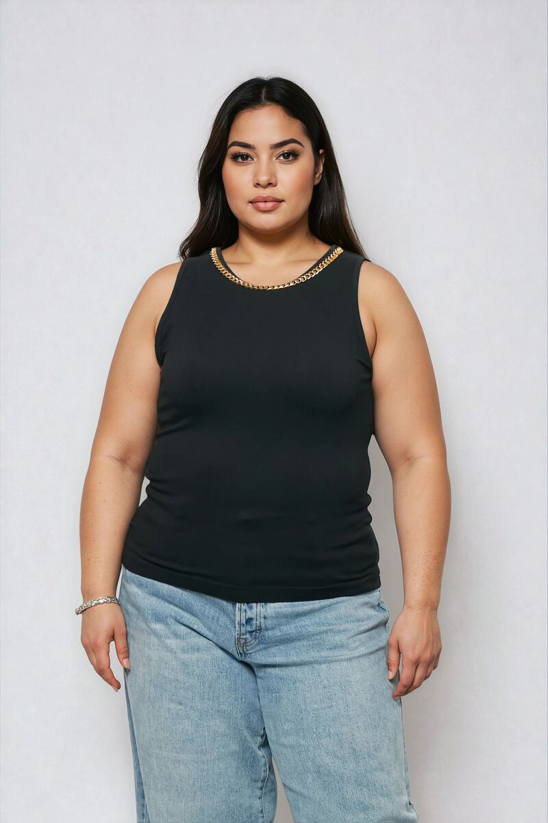 Plus Size Seamless Chain-Trim Tank