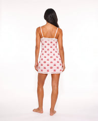 Lace Trim Printed Slip Dress