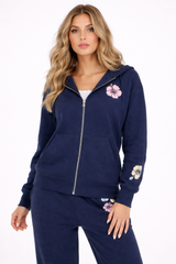 Zip front oversized floral print hoodie