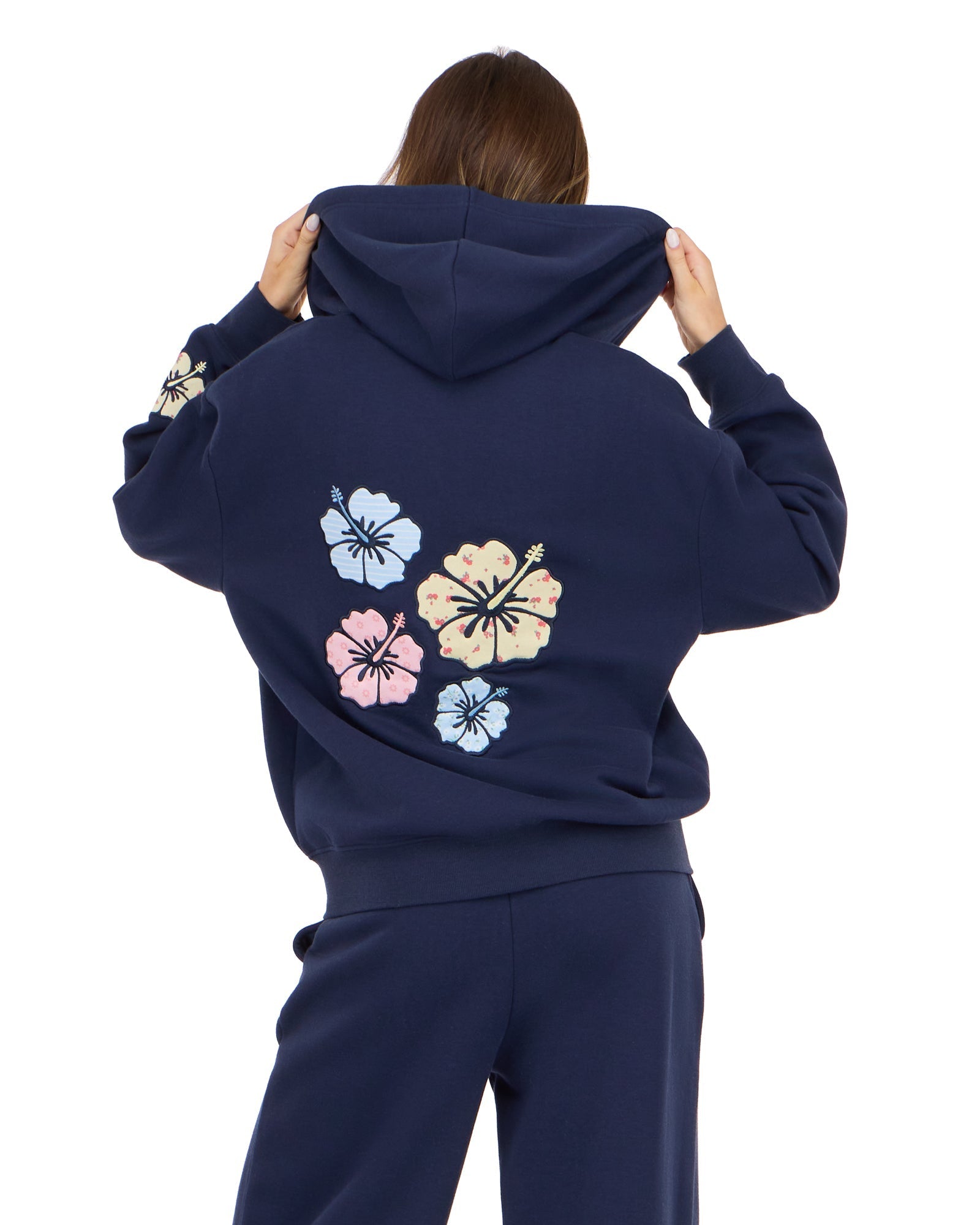Zip front oversized floral print hoodie