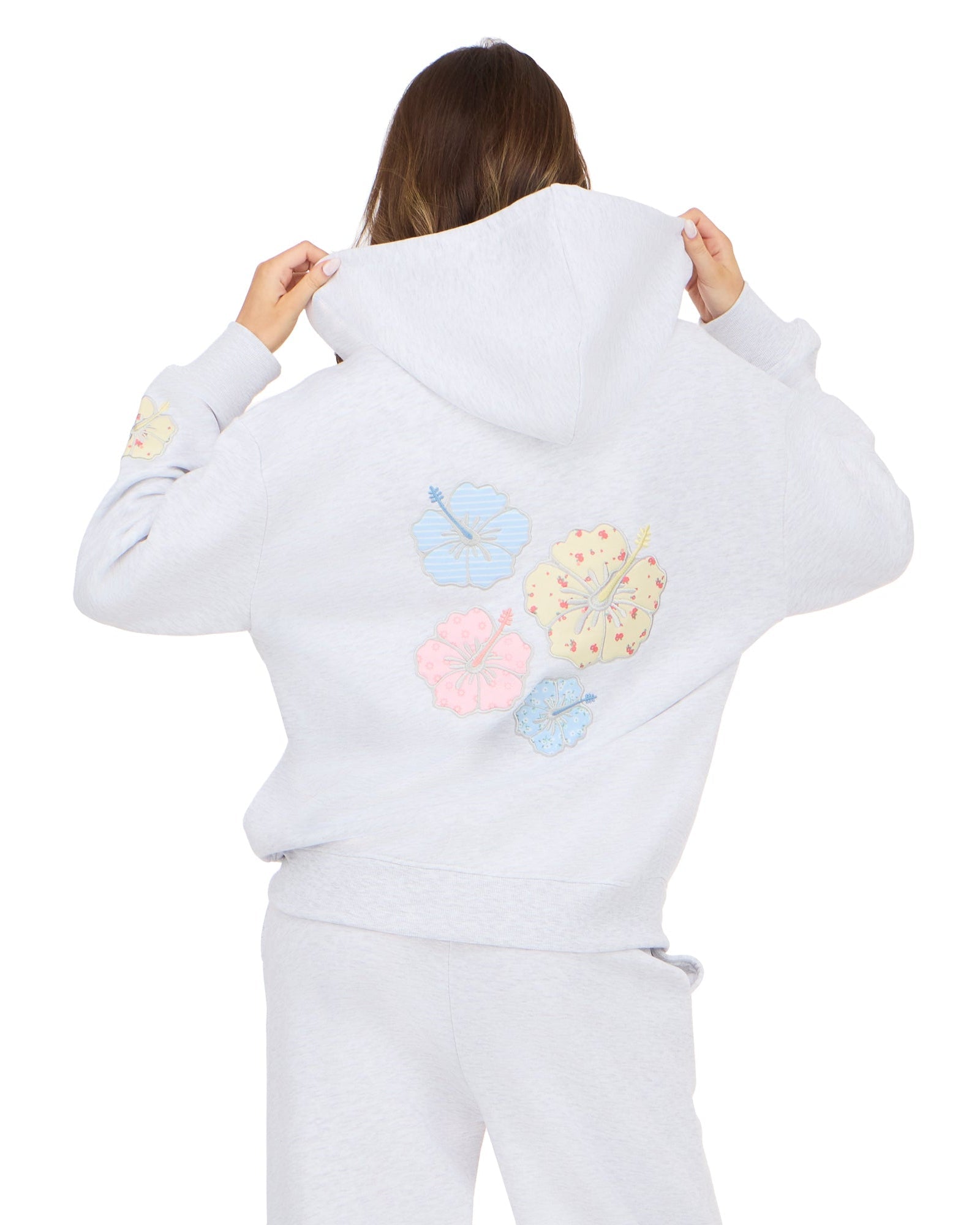 Zip front oversized floral print hoodie