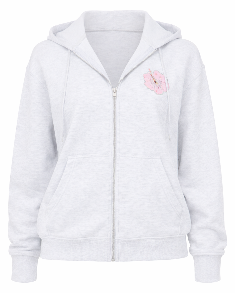 Zip front oversized floral print hoodie