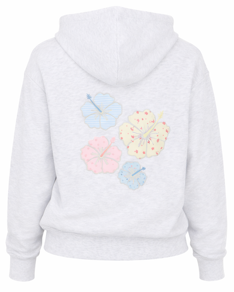 Zip front oversized floral print hoodie