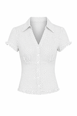 Polka Dot Short Sleeve Fitted Woven Top
