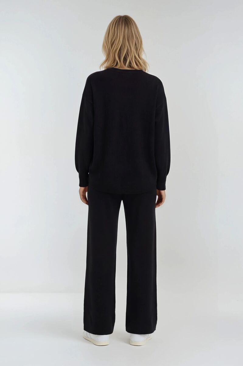 V-Neck Sweater & Wide-Leg Pant Set