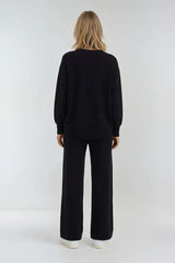 V-Neck Sweater & Wide-Leg Pant Set