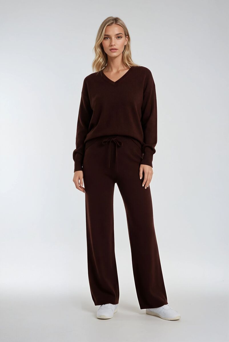 V-Neck Sweater & Wide-Leg Pant Set