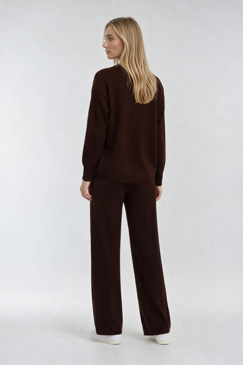 V-Neck Sweater & Wide-Leg Pant Set