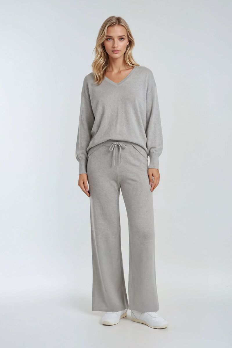 V-Neck Sweater & Wide-Leg Pant Set