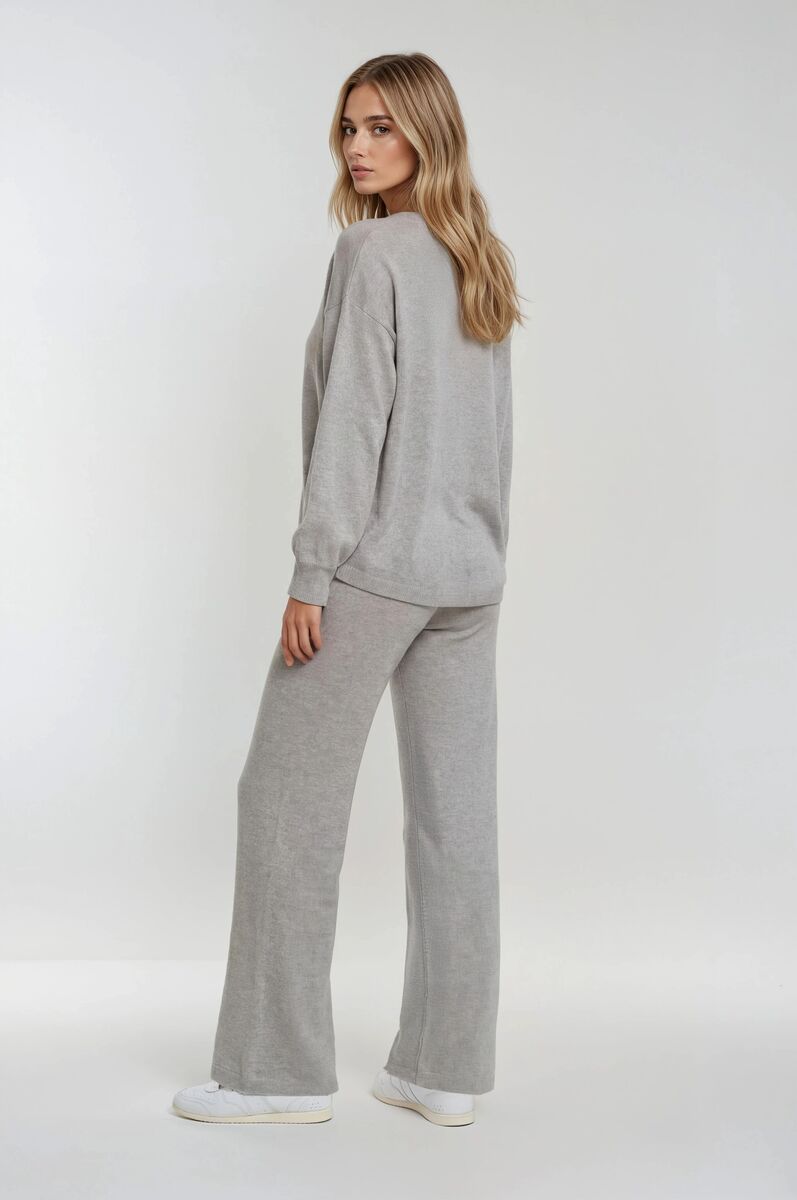 V-Neck Sweater & Wide-Leg Pant Set