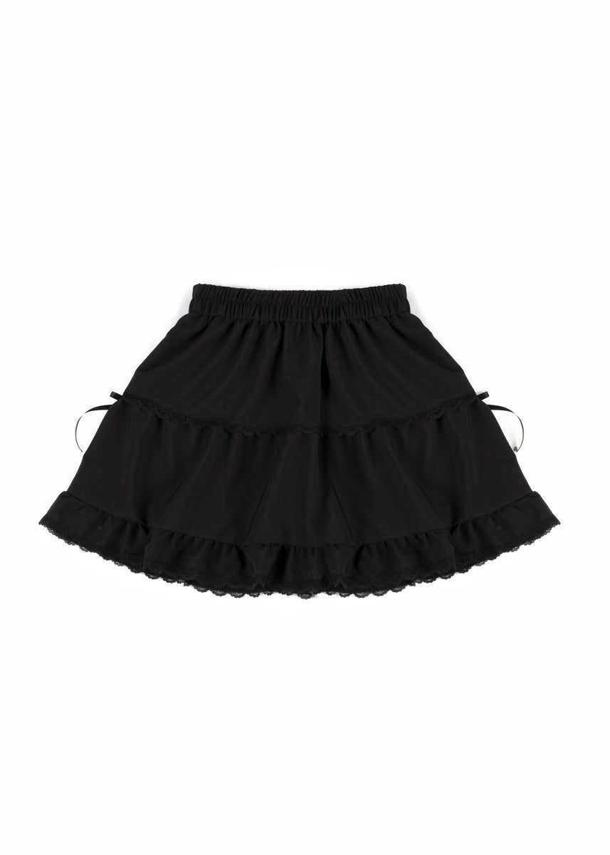 Tiered Ruffle Lace-Trim Mini Skirt