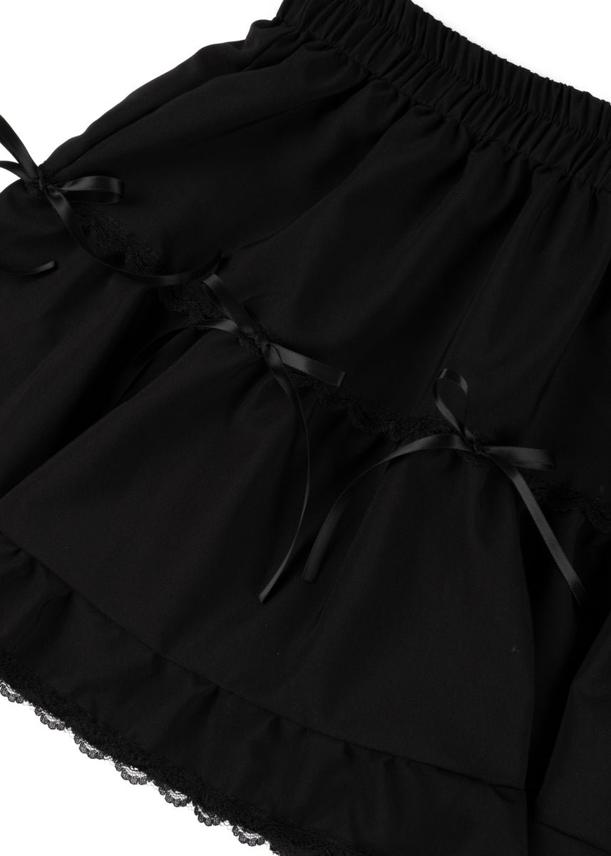 Tiered Ruffle Lace-Trim Mini Skirt