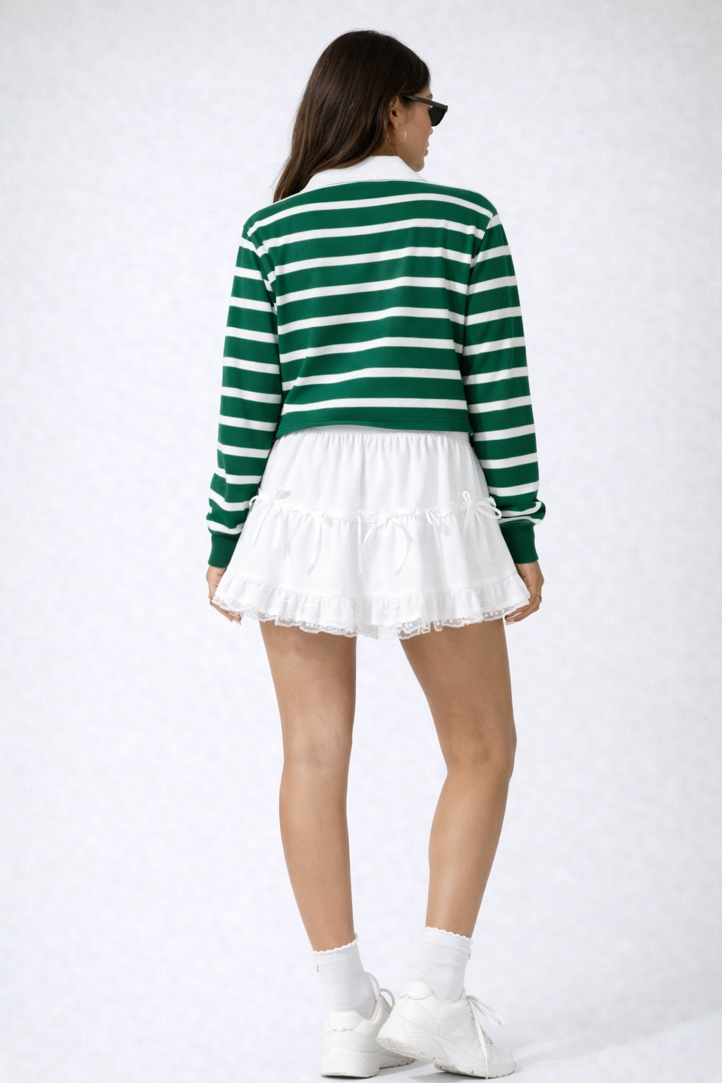 Tiered Ruffle Lace-Trim Mini Skirt