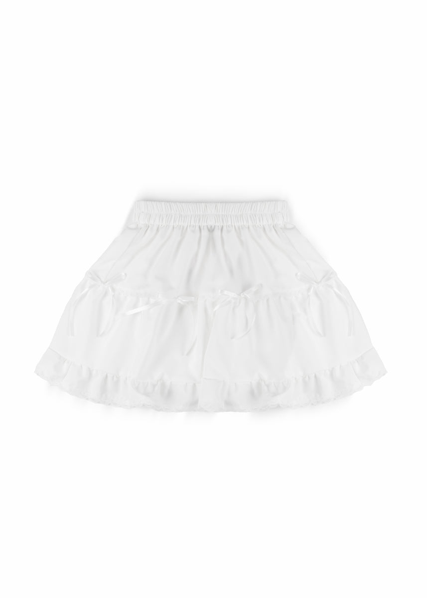Tiered Ruffle Lace-Trim Mini Skirt