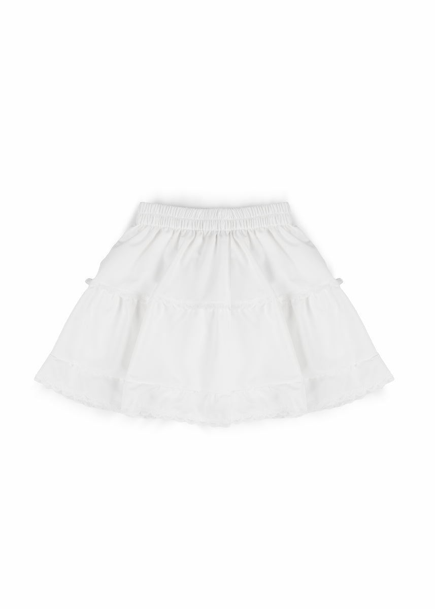 Tiered Ruffle Lace-Trim Mini Skirt