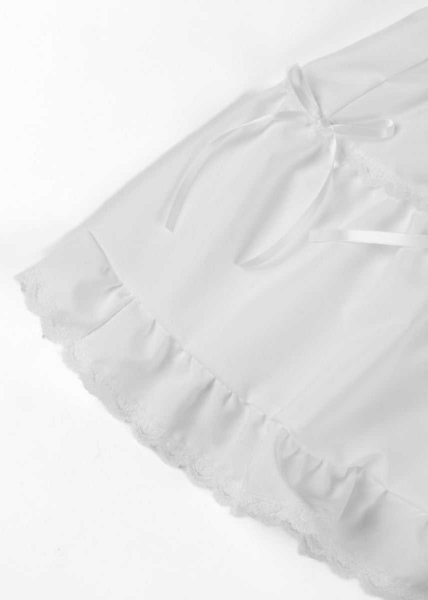 Tiered Ruffle Lace-Trim Mini Skirt
