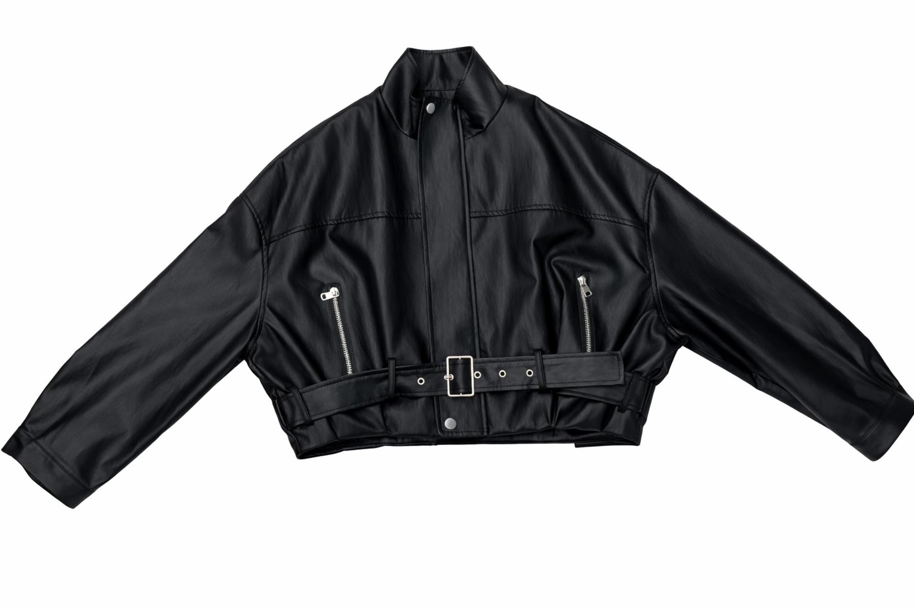 Faux Leather Belted Cropped Jacket
