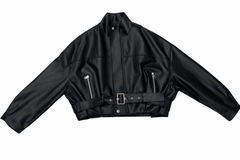 Faux Leather Belted Cropped Jacket
