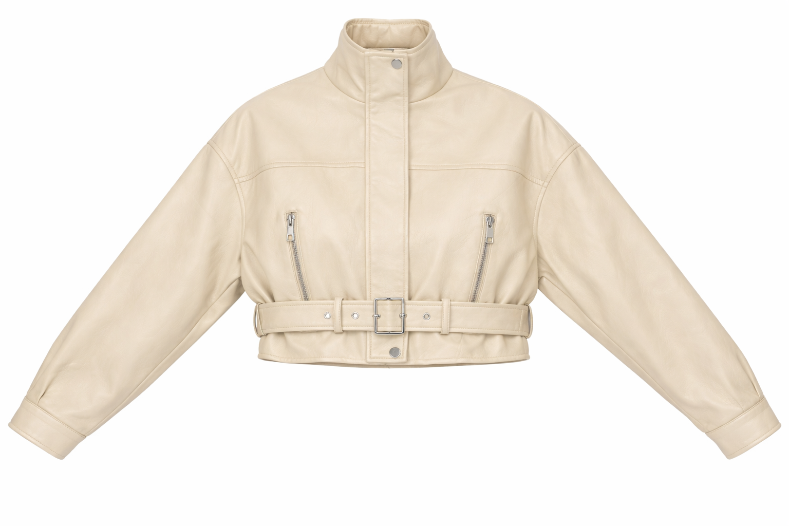 Faux Leather Belted Cropped Jacket