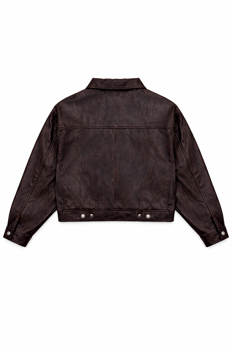 Faux Leather Funnel Neck Jacket