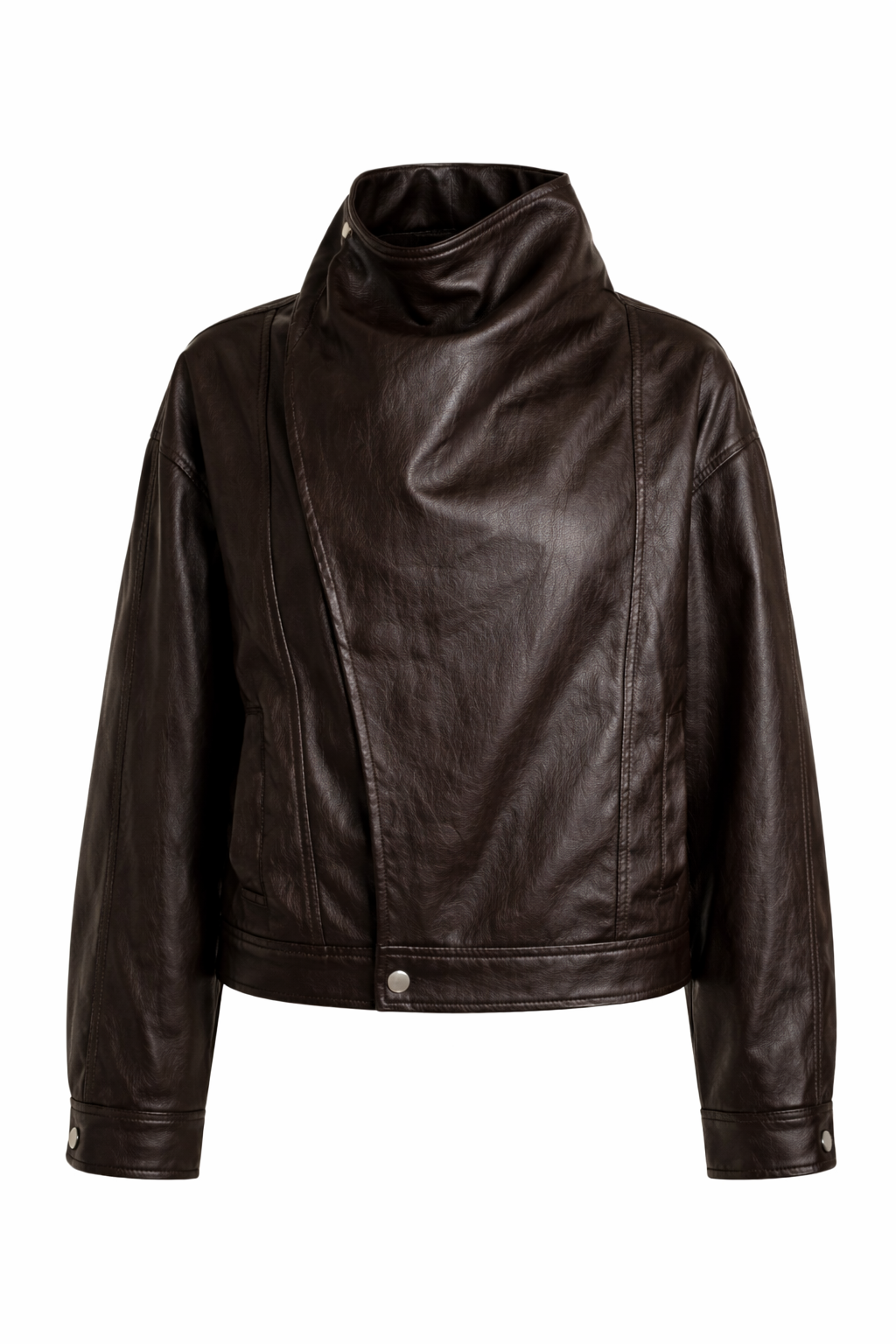 Faux Leather Funnel Neck Jacket