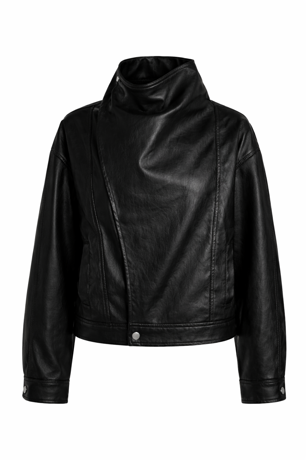 Faux Leather Funnel Neck Jacket