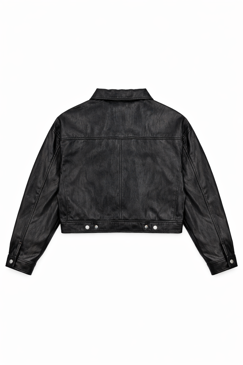 Faux Leather Funnel Neck Jacket