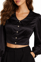 Satin Tie Back Cropped Blouse