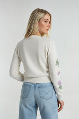 Floral Embroidered-Sleeve Cropped Cardigan