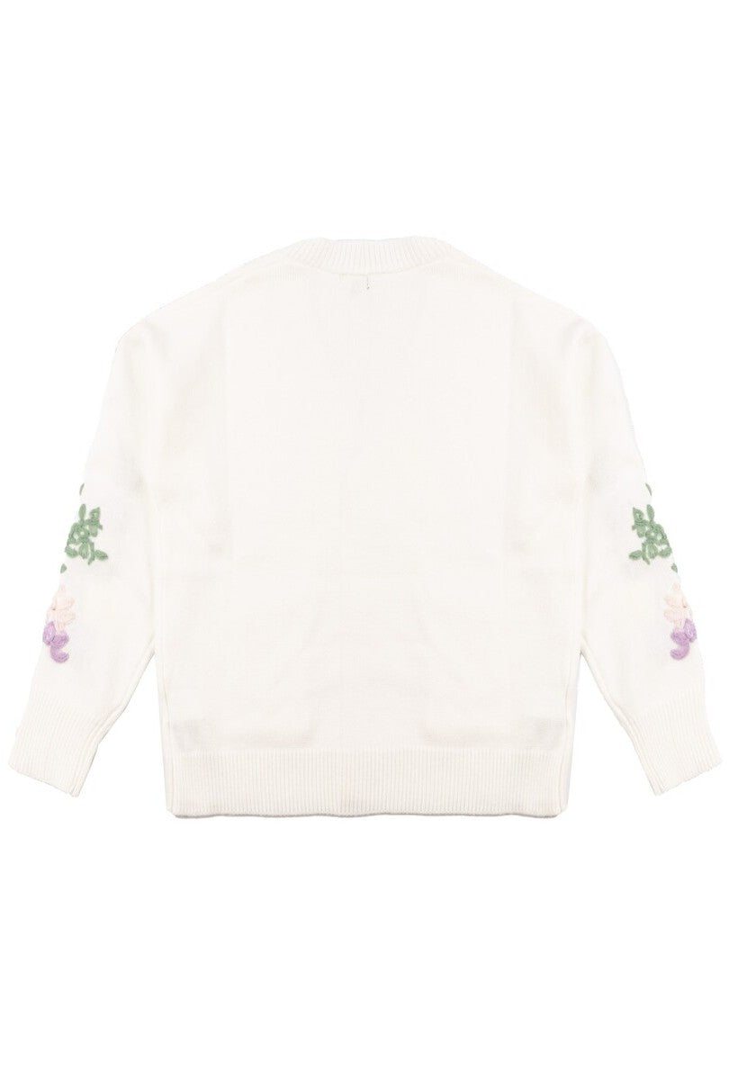 Floral Embroidered-Sleeve Cropped Cardigan