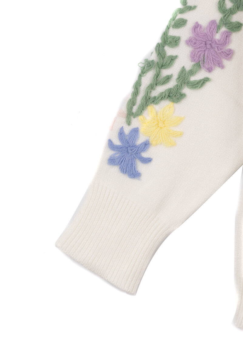Floral Embroidered-Sleeve Cropped Cardigan
