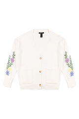 Floral Embroidered-Sleeve Cropped Cardigan