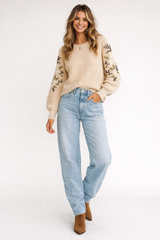 Floral Embroidered Knit Sweater
